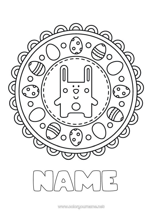 Colouring page to print Mandala Rabbit Animal Easter Eggs Easter Forest Animals