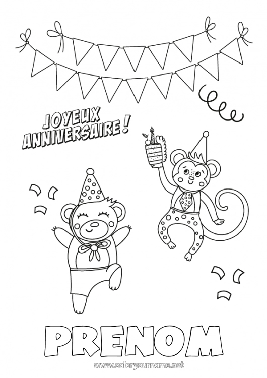 Coloriage à imprimer Ours Anniversaire Animal Coloriages intermédiaires Joyeux anniversaire (français) Message Animaux de la forêt