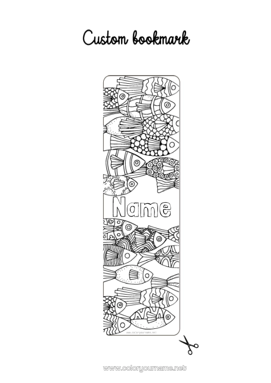 Coloring page to print Fishing Animal Fish Bookmark Complex coloring pages Marine or aquatic animals