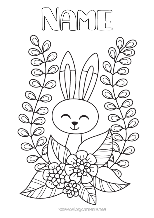 Colouring page to print Flowers Spring Rabbit Animal Easter Forest Animals