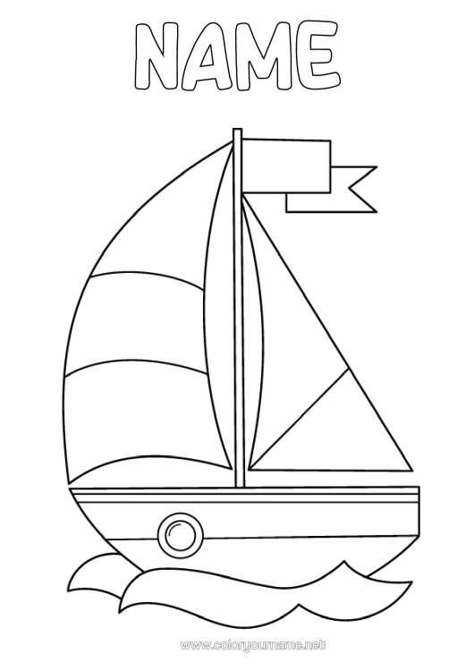 Colouring page to print Sea Vehicles Boat Sailboat Easy Colouring Pages Marine Vehicles