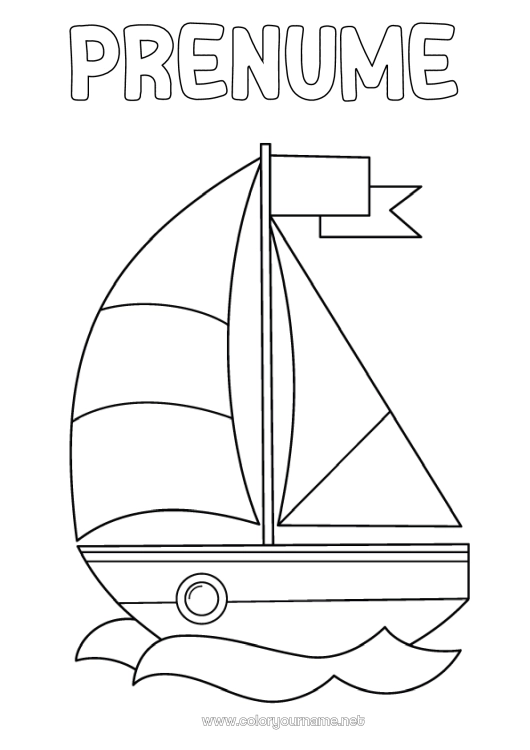 Pagină de colorat de imprimat Mare Vehicule Barcă Vapor cu pânze Desene de colorat ușoare Vehicule maritime