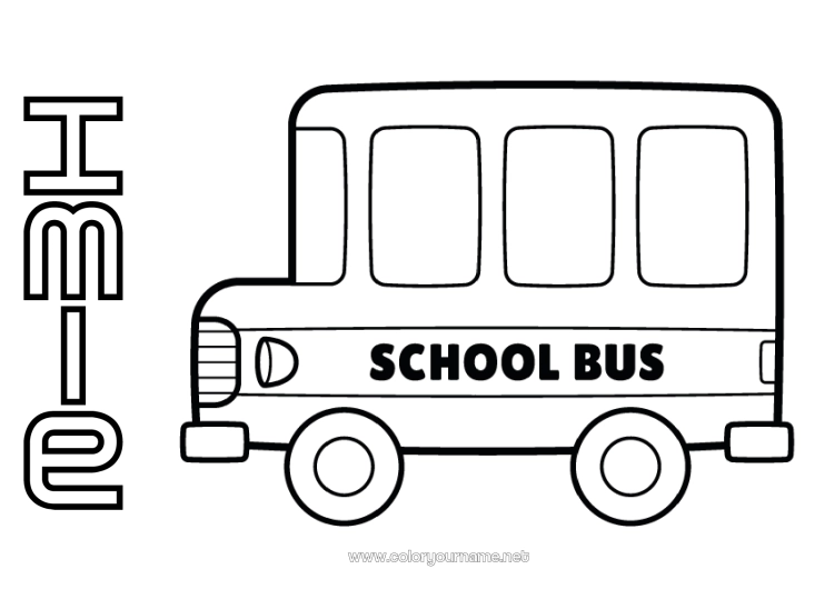 Kolorowanka do wydruku Pojazdy USA Kanada Autobus, samochód Łatwe kolorowanki Transport public lądowy