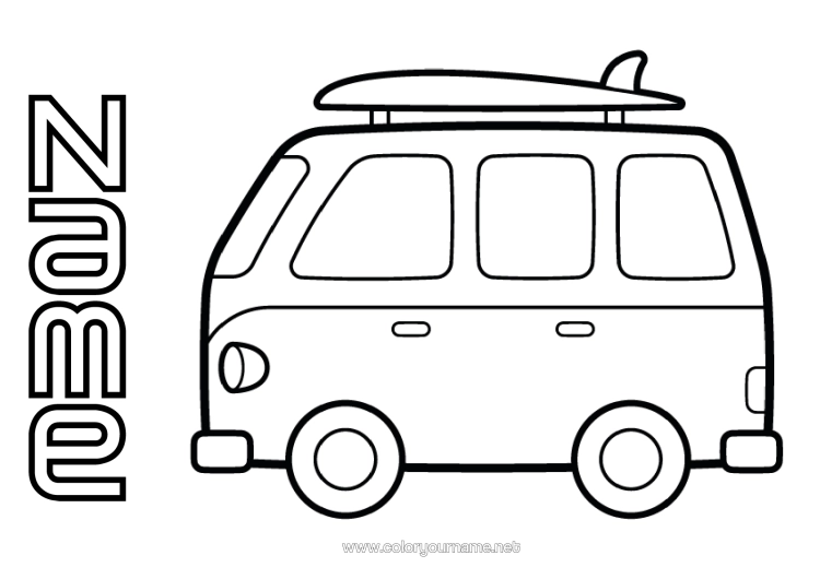 Colouring page to print Sport Vehicles Easy Colouring Pages Surfing Van Cars, Vans And Motorhomes Water Sports