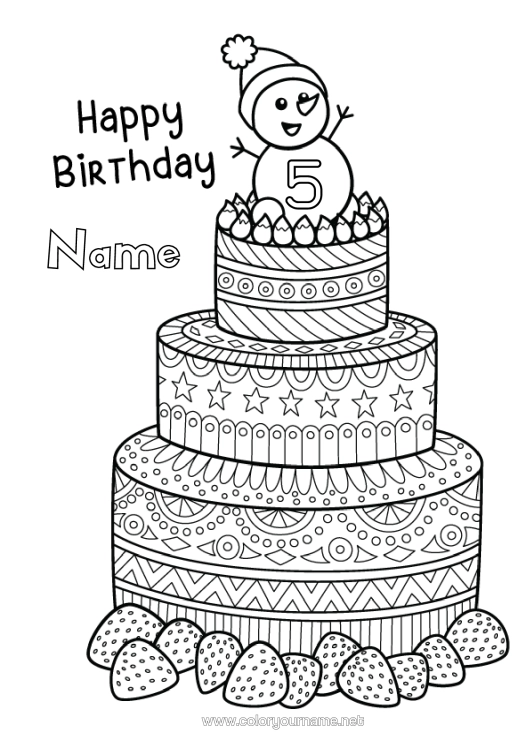 Colouring page to print Cake Snowman Birthday Mandala Fruit Complex Colouring Pages Happy Birthday Message Customisable Age Celebrated