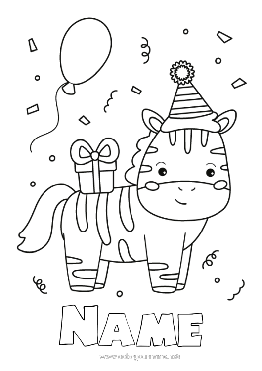 Colouring page to print Birthday Zebra Party Animal Easy Colouring Pages Wild Animals Of Africa