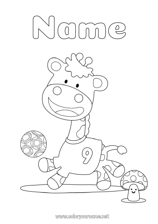 Coloring page to print Football Sport Giraffe Animal Wild animals of Africa Team sports