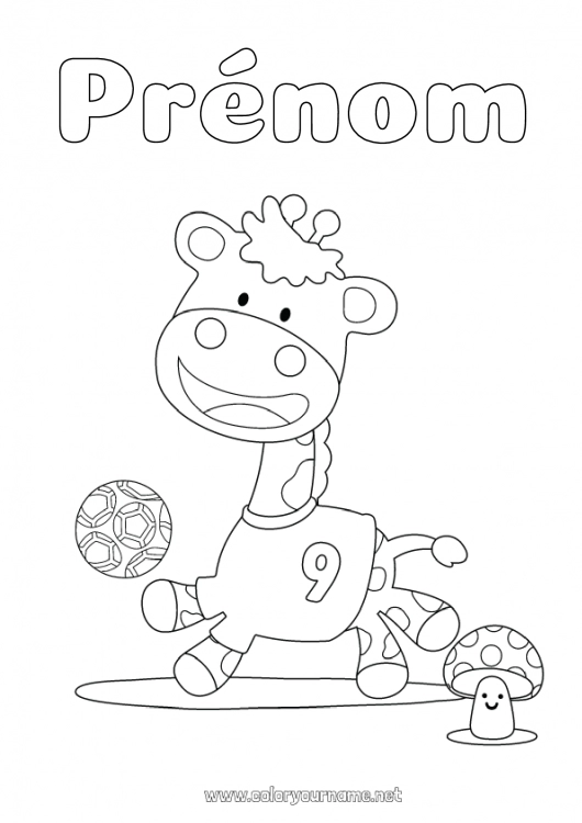 Coloriage à imprimer Football Sport Girafe Animal Animaux sauvages d'Afrique Sports d'équipe