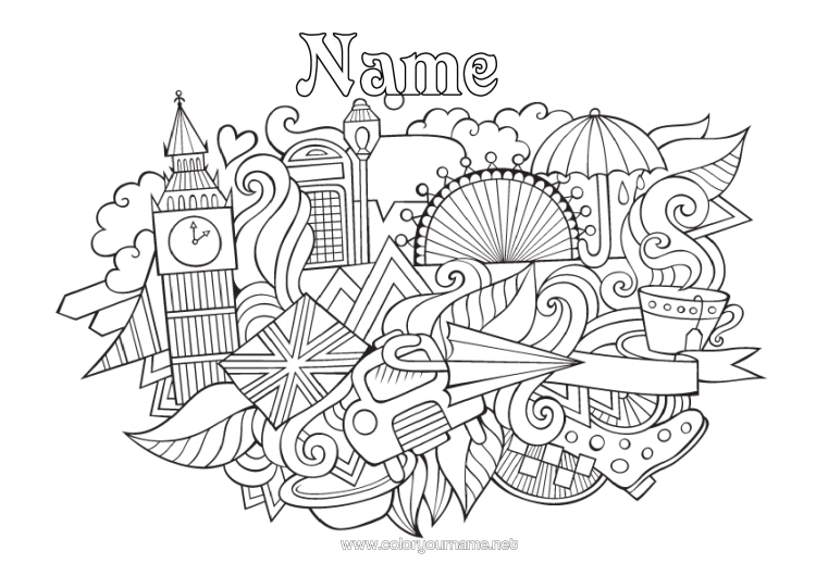 Colouring page to print Mandala United Kingdom Symbols