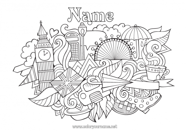 Coloring page to print Mandala United Kingdom Symbols