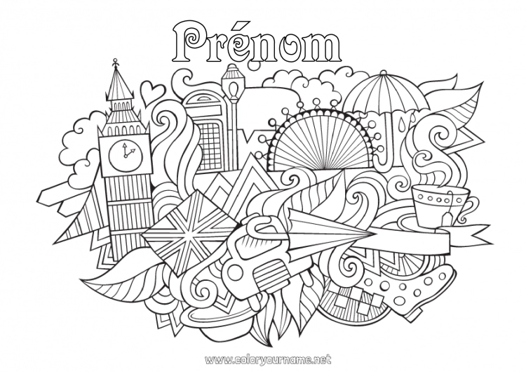 Coloriage à imprimer Mandala Royaume-Uni Symboles