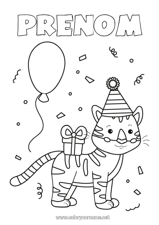 Coloriage à imprimer Anniversaire Tigre Animal Coloriages faciles Animaux sauvages d'Afrique