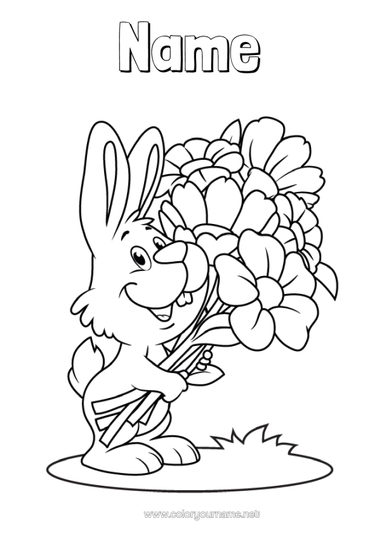 Colouring page to print Flowers Spring Rabbit Animal Forest Animals