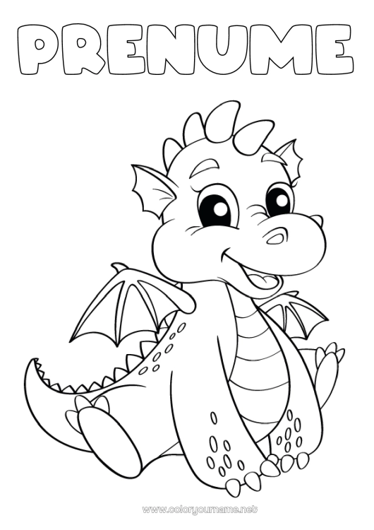 Pagină de colorat de imprimat Drăguț Dragon Animal Dragoni, unicorni și animale fantastice