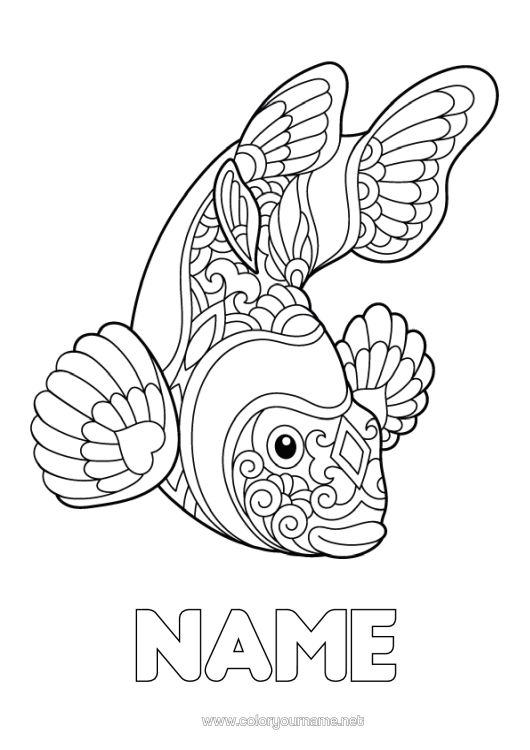 Colouring page to print Calm And Zen Mandala Animal Fish Marine Or Aquatic Animals