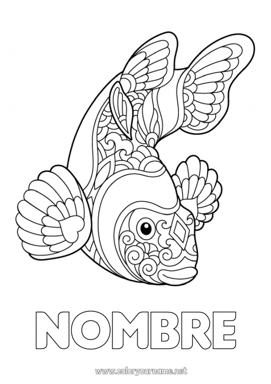 Dibujo para colorear para imprimir Calma y zen Mandala Animales Pescado Animales marinos o acuáticos