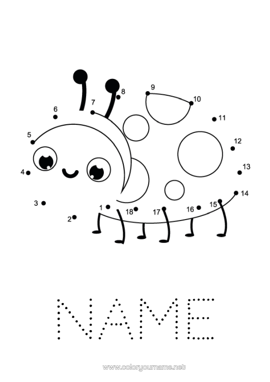 Colouring page to print Children's Activities Animal Connecting Points Ladybird Insects Connect The Numbers