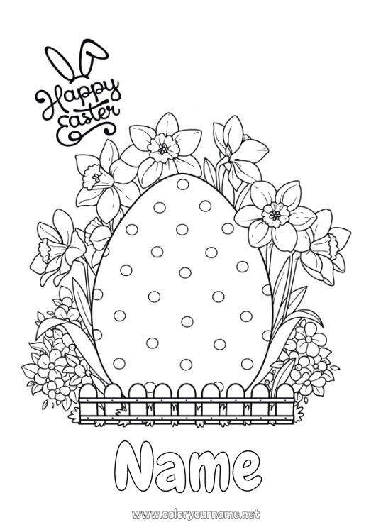 Coloring page to print Easter eggs Daffodils 