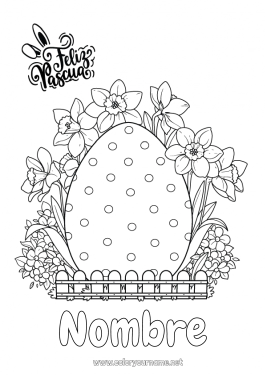 Dibujo para colorear para imprimir Huevos de Pascua Narcisos Mensaje de 