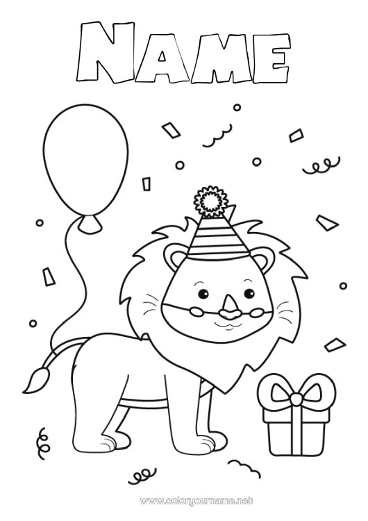 Colouring page to print Birthday Lion Animal Easy Colouring Pages Wild Animals Of Africa