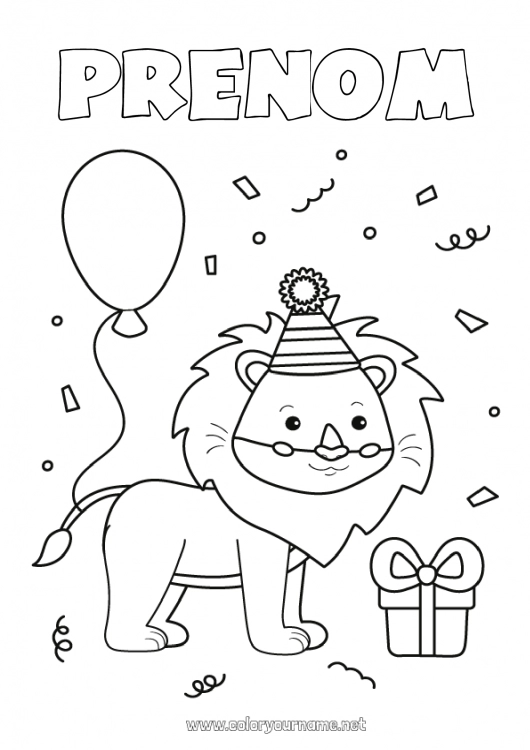 Coloriage à imprimer Anniversaire Lion Animal Coloriages faciles Animaux sauvages d'Afrique