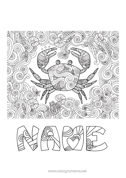 Colouring page to print Mandala Sea Animal Crab Marine Or Aquatic Animals