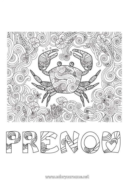 Coloriage à imprimer Mandala Mer Animal Crabe Animaux marins ou aquatique