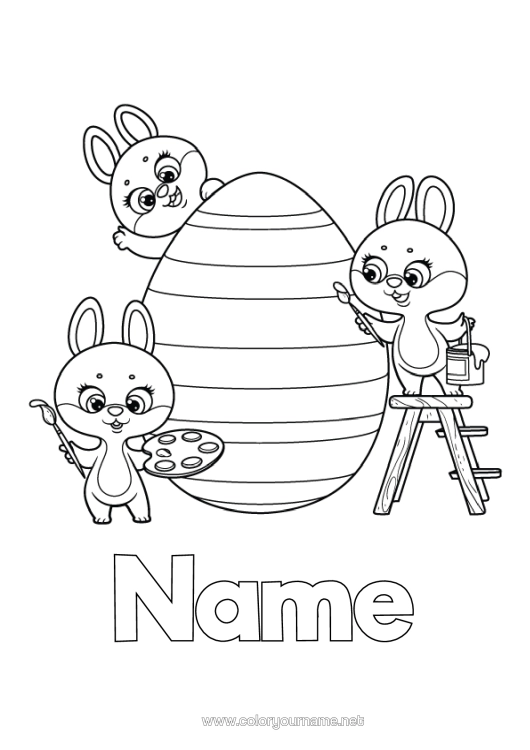 Colouring page to print Art Rabbit Animal Easter Forest Animals Easter Painted Eggs