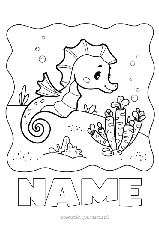 Colouring page to print Sea Animal Seahorse Marine Or Aquatic Animals