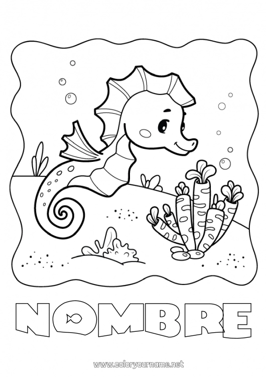 Dibujo para colorear para imprimir Mar Animales Caballo de mar Animales marinos o acuáticos