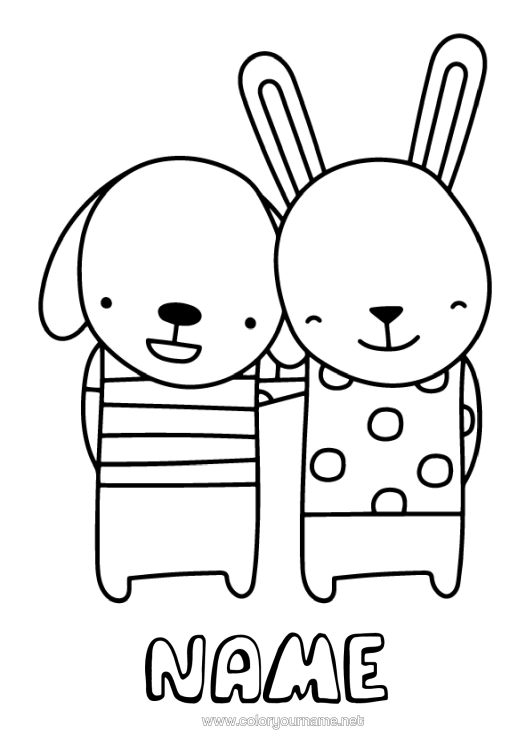 Colouring page to print Dog Rabbit Animal Friend, Friend (Female) Dogs And Cats Forest Animals