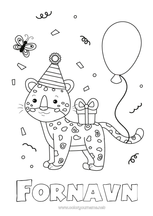Fargeleggingssiden til utskrift Bursdag Jaguar Ballonger Dyr Mellomliggende fargelegginger Afrikanske villdyr