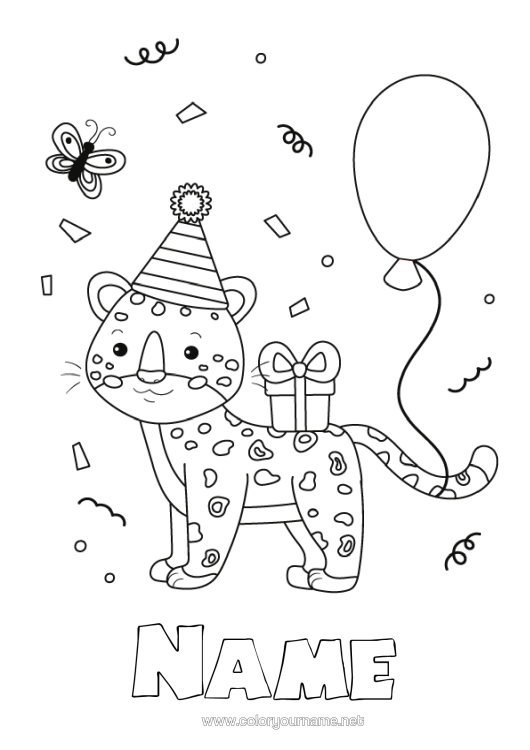 Colouring page to print Birthday Jaguar Balloons Animal Intermediate Colouring Sheets Wild Animals Of Africa