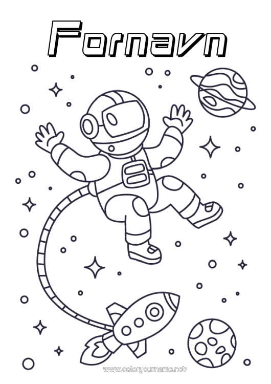Farvelægningssiden til udskrivning Raket Rum Planeter og solsystem Mellemliggende farvelægninger Jord Astronaut Astronomi Luftfartøjer Udforskningsfag