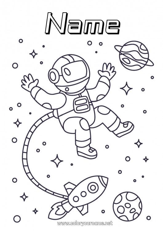 Coloring page to print Rocket Space Planets and solar system Intermediate coloring pages Earth Astronaut Astronomy Aerial vehicles Exploration Careers