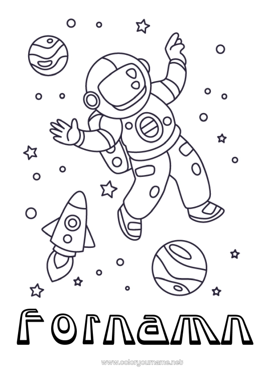 Färgläggningssida att skriva ut Raket Planeter och solsystem Mellannivå färgläggningar Astronaut Astronomi Luftfartyg Utforskningsyrken