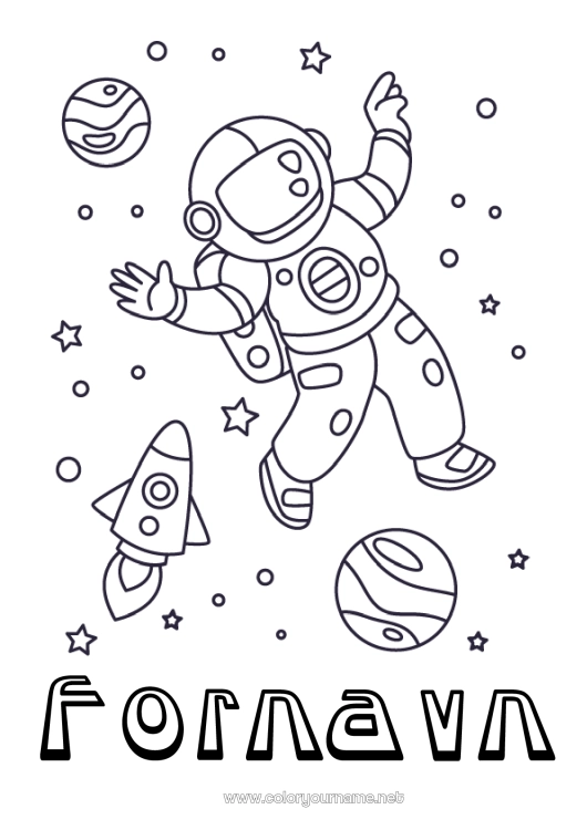 Fargeleggingssiden til utskrift Rakett Planeter og solsystemet Mellomliggende fargelegginger Astronaut Astronomi Luftfartøy Utforskningsyrker