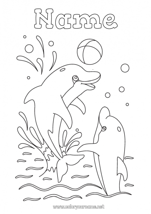 Coloring page to print Balloons Sea Animal Dolphin Marine or aquatic animals