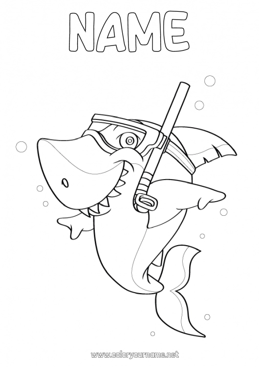 Coloring page to print Animal Intermediate coloring pages Shark Marine or aquatic animals Diving Nautical sports