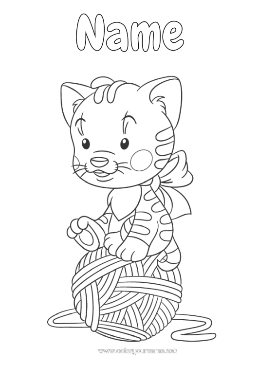 Colouring page to print Cat Animal Dogs And Cats Balls Of Wool