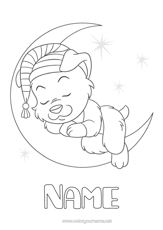Colouring page to print Dog Animal Moon Dogs And Cats