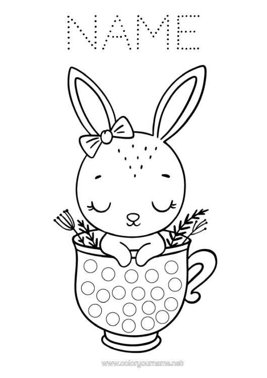Colouring page to print Mug Rabbit Children's Activities Animal Easter Spot Markers Drink Forest Animals