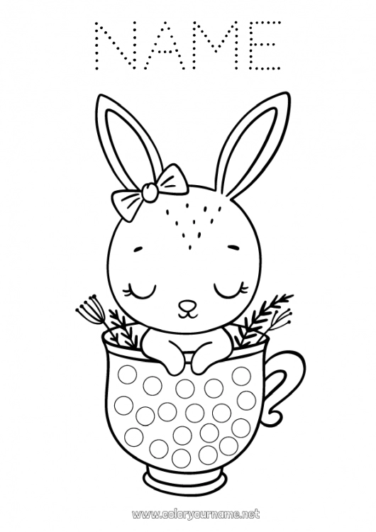 Coloring page to print Mug Bunny Children's activities Animal Easter Dot markers Drinks Forest animals