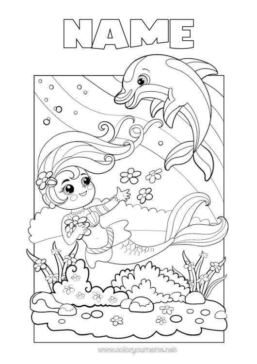 Colouring page to print Sea Animal Dolphin Siren Marine Or Aquatic Animals