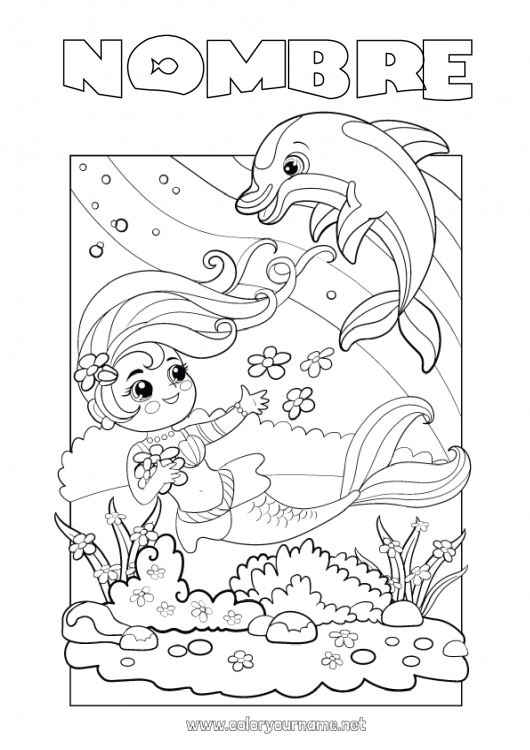 Dibujo para colorear para imprimir Mar Animales Delfín Sirena Animales marinos o acuáticos