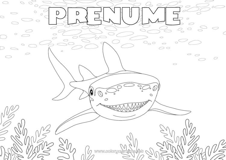 Pagină de colorat de imprimat Mare Animal Rechin Animale marine sau acvatice