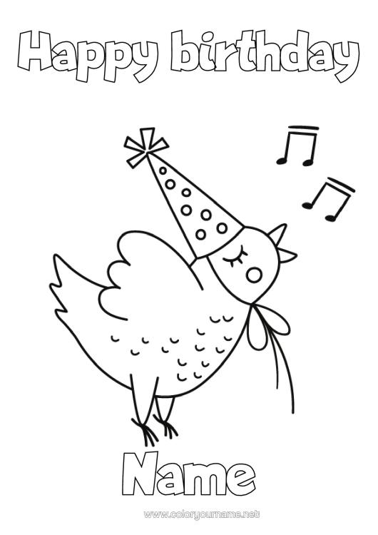 Colouring page to print Birthday Hen Animal Easy Colouring Pages Happy Birthday Message Farm Animals