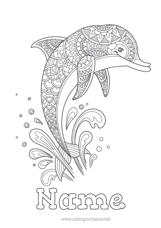 Colouring page to print Mandala Sea Animal Dolphin Intermediate Colouring Sheets Marine Or Aquatic Animals