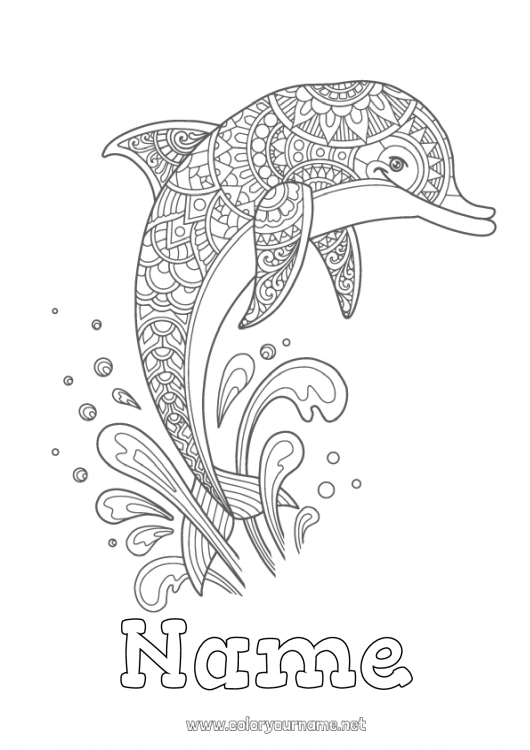 Coloring page to print Mandala Sea Animal Dolphin Intermediate coloring pages Marine or aquatic animals