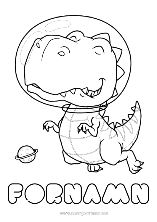 Färgläggningssida att skriva ut Dinosaurier Djur Utrymme Astronaut Utforskningsyrken